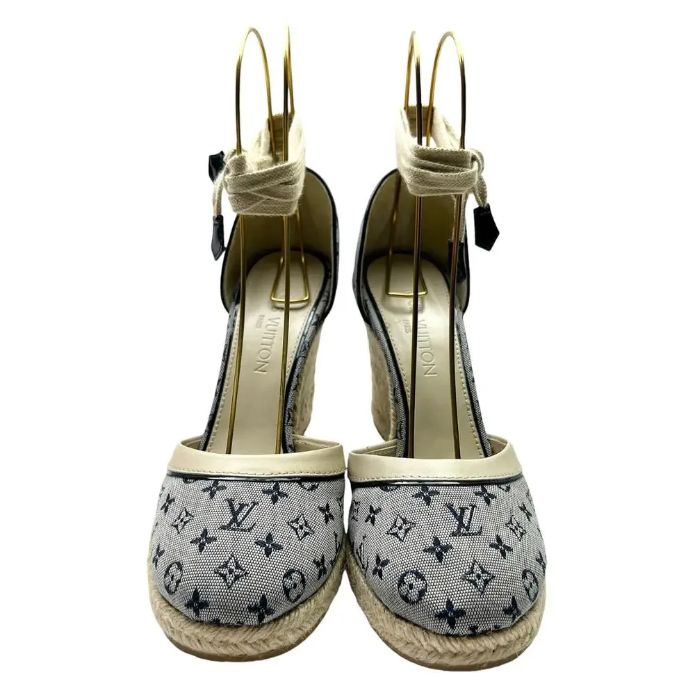 LOUIS VUITTON Ibiza LV Monogram Canvas Espadrille Wedges Sandals EU 40 US 10